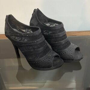Coach and Four Black Lace Peep-Toe Heels